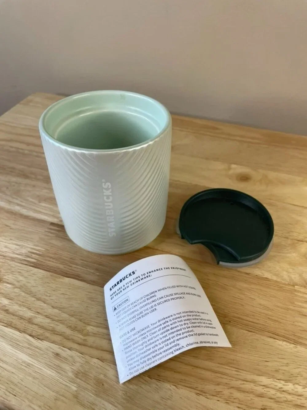 Starbucks 2023 Mint Green Pearlescent Ribbed Ceramic Tumbler 8 oz NWT